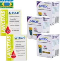 150 Fitas Glicose Tiras Glicemia Gtech Free + 200 Lancetas
