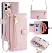 Arseaiy Capa carteira para Samsung Galaxy Note 10 Pro/10 Plus, capa flip para celular com alça transversal, bolsa magnética, bolso com zíper, couro PU, à prova de choque com suporte, capa de telefone rosa